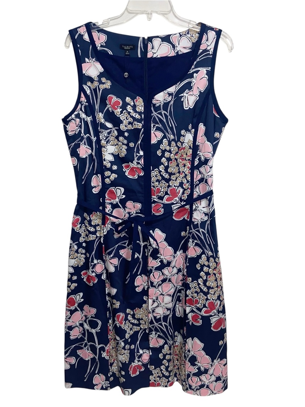 Talbots Dress Womens Size 10 Blue Floral Garden Party Preppy Belt Pleated Skirt